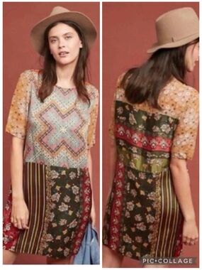 Tiny Anthropologie Anna Patchwork Shift Mini Dress XS Festival Party Boho